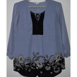 Boho Top Woman Plus 2x Peasant Feminine Chiffon Stripe Crochet Lightweight DR2